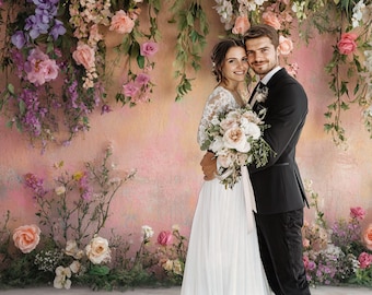 Wedding digital backdrop, romantic floral arch virtual background for couples photography, studio prop mockup for photographers, photoshop
