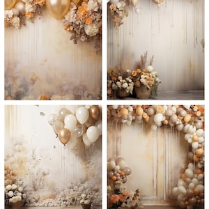 Flowers and balloons digital backdrop, birthday, maternity and wedding backdrop, studio background, photography editing, digital download
