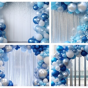 Blue balloon garland arch digital backdrop, digital download, birthday, maternity, wedding backdrop, studio background, photography editing