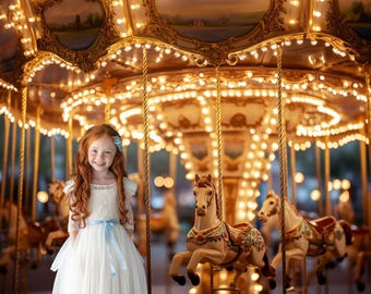 Carousel Carnival Digital Backdrop, Merry-Go-Round Photography Background (Digital Download)