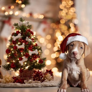Christmas tree digital backdrop for dogs, pet mom Xmas virtual background, puppy portrait photography overlay editing template mockup