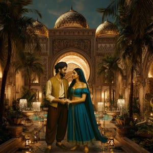 Cenário digital Mil e Uma Noites, 27 fundos virtuais de palácios árabes, decoração muçulmana luxuosa, modelo de edição de sobreposições de fotografia de casais