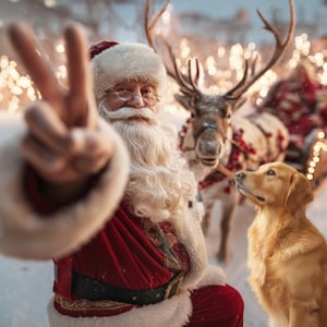 Magical Santa Claus & Reindeer Christmas Digital Backdrop for Pets – Winter Holiday Scene for Photo Editing