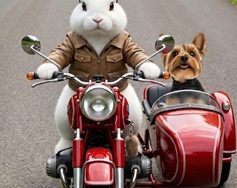 Easter Bunny Motorcycle Digital Backdrop for Pets & Dogs, Funny Animal Photo Background, Pet Photography Prop, Digital Download