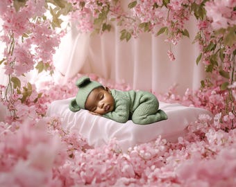 Newborn digital backdrop, baby girl floral virtual background, baby photoshop overlay, photo prop with flowers, toddler composite template