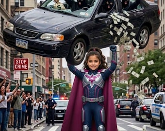 Superhero Digital Backdrop, Heist Action Scene Background, Funny Crime Chase Photo Prop