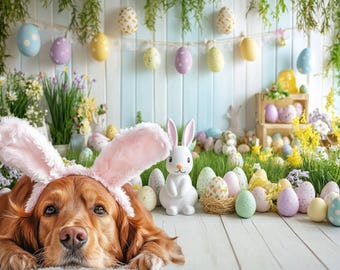 Easter digital backdrop for pets, dogs virtual background, photography overlay editing template