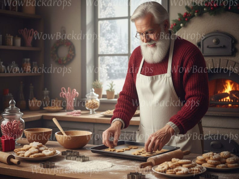 Baking With Santa: Christmas Digital Backdrop, Virtual Background for ...