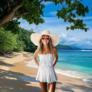 3 Summer vacation tropical island digital backdrop, beach and sea virtual background, photography overlays editing template, studio prop