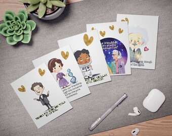 Tarjetas de amistad (paquete de 5). Científicos famosos. Regalo de San Valentín. Citas lindas y divertidas para profesores de ciencias y científicos. Retro