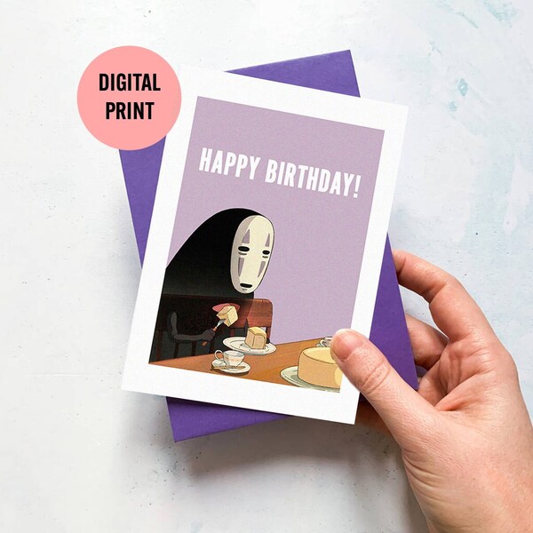 Anime No-Face Birthday Card - Instant Download Printable Lovely Birthday Day Card