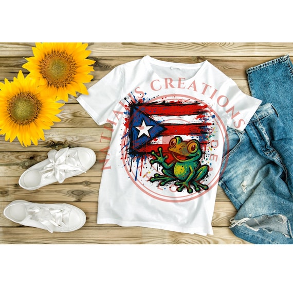 Digital Puerto Rico T-shirt Design, Latina T-Shirt Design, Graffiti-style flag + Coquí PNG Digital Download