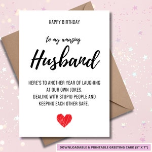 Cartão de aniversário exclusivo para impressão para o marido - Saudação para impressão para ele - Surpresa de aniversário para impressão - Outro ano