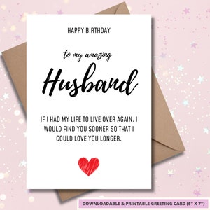 Tarjeta de cumpleaños imprimible única para esposo - Saludo imprimible para él - Sorpresa de aniversario imprimible - Vida para vivir