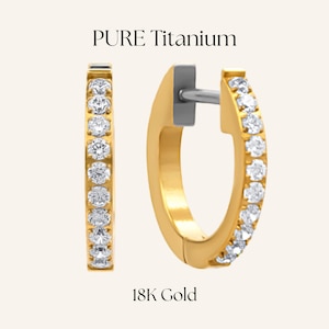 Titan Creolen • Gold PVD CZ Creolen • Hypoallergen • Huggy • Geschenk für Sie