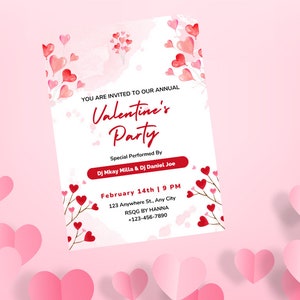 Editable Valentine Day Party Invitation Template, Valentine's Day Dinner Invitation, Friends Valentine's Party Birthday Invitation Template