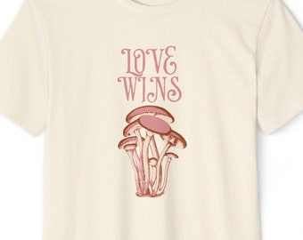 Love Wins We are All Connected Mushroom Friends Unisex Recycled Organic T-Shirt