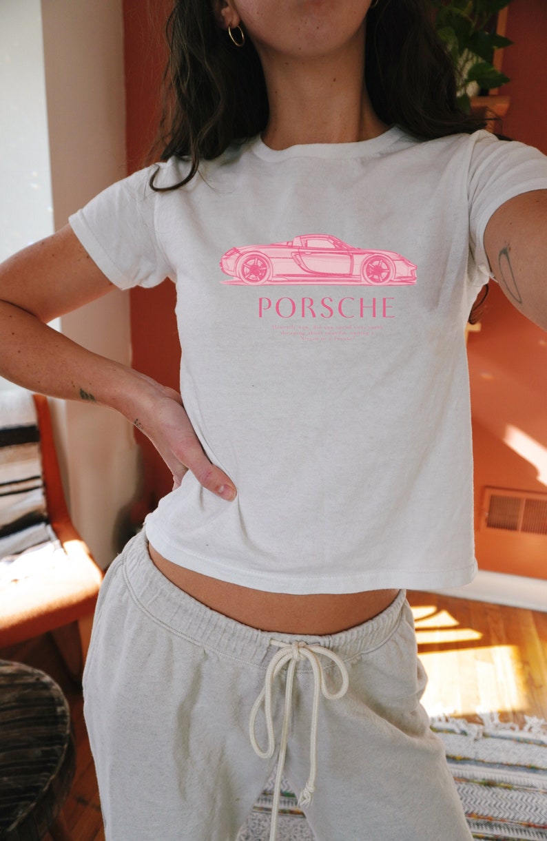 Pink Porsche Shirt Vintage Coquette Baby Tee Trendy Women Clothes 90's ...