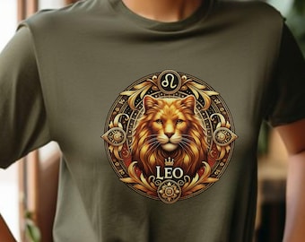 Lejon Lejon Stjärntecken T-shirt | Astrologi Lejon T-shirt, Djärv Guld Lejon Design