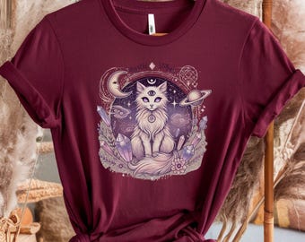 Mystic Moon Cat T-Shirt: Celestial Graphic Tee for Cat Lovers