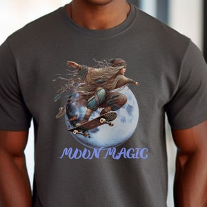 man woman tee shirt, skateboarding magic fantasy teeshirt, skateboarder g ift,  skater shirt, Halloween gift, Unisex Jersey Short Sleeve Tee