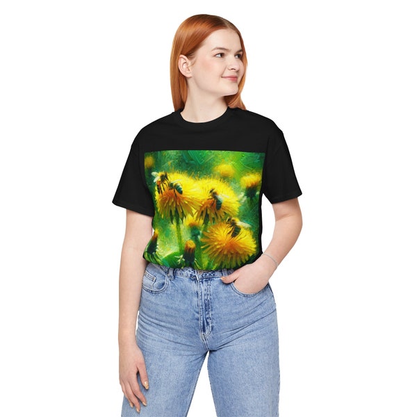 Honey bees on Dandy Lions, Unisex Jersey Short Sleeve Tee