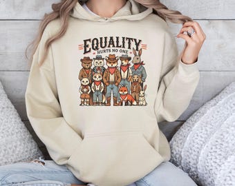 Equality Unisex Hoodie: Animal Print, Activism Sweatshirt
