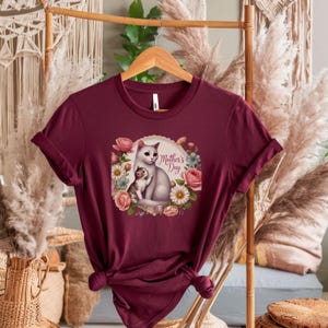 Mothers Day Cats, Gift for Mom, Gift for her, Mother Cat and kitten,  Cats and flowers, Present for Mother.Unisex Jersey Short Sleeve Tee