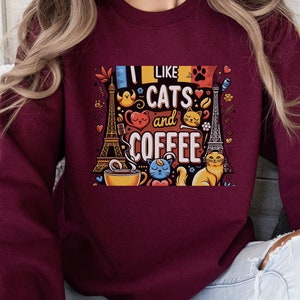 Gift for shirt, man woman shirt, birthday Christmas present, cat coffee lover shirt, Cats and Coffee shirt, Unisex  Crewneck Sweatshirt