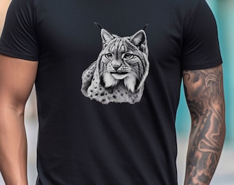 Canadian Lynx T-Shirt: Black and White Sketch, Wild Cat Lover Gift