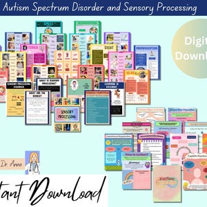 Può includere: Un download digitale di poster colorati stampabili sul disturbo dello spettro autistico e l'elaborazione sensoriale. I poster includono informazioni sui diversi sistemi sensoriali, il disturbo dell'elaborazione sensoriale e strategie per gestire gli input sensoriali. I poster sono stati progettati dalla dott.ssa Anna.