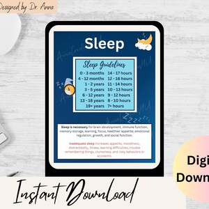 Sleep Hygiene Handout for Parents, Families, Healthcare Professionals, and Schools to manage energy levels, emotions and mood, performance