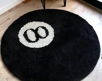 Tapis capitonné rond 8 boules fabriqué à la main, pièce de décoration d'intérieur, doux et pelucheux, cadeau de pendaison de crémaillère parfait