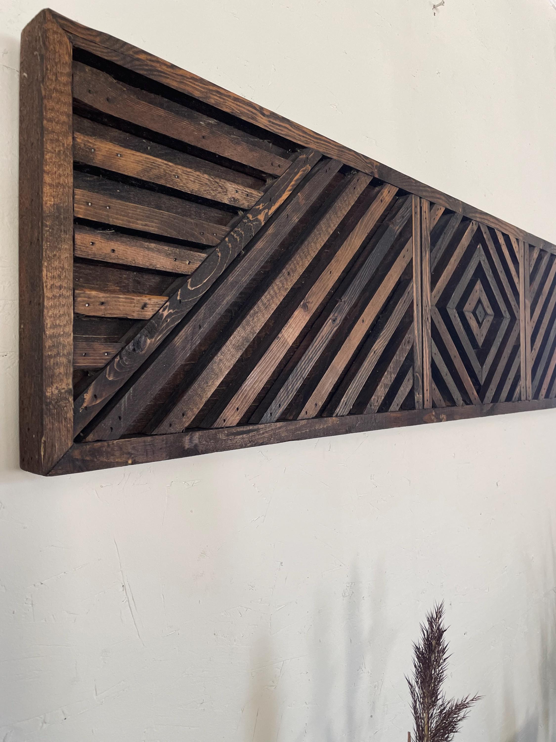 Geometric Wood Wall Art | Reclaimed Wood Sculpture, 49.25x11.5 - Etsy