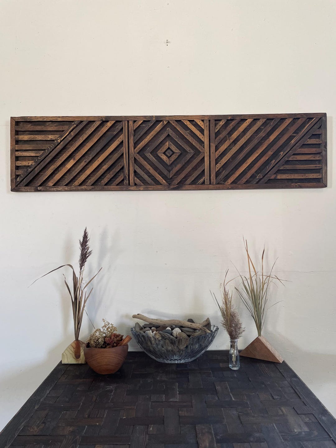 Geometric Wood Wall Art | Reclaimed Wood Sculpture, 49.25x11.5 - Etsy