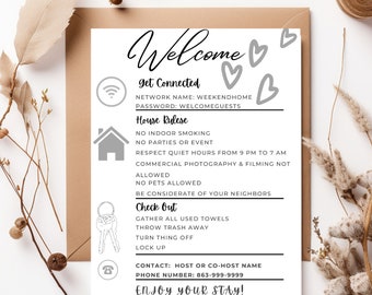 Airbnb welcome sign template, Airbnb house rules, Airbnb checkout, Host Guide template