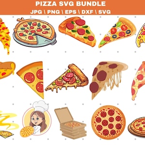Paquete de pizza - SVG, PNG, JPG - Archivo de corte digital, uso comercial, descarga instantánea, listo para cortar, archivos para Cricut, pizza svg, rebanada de pizza