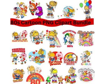 80s Cartoon Clipart Bundle | Retro PNG Graphics (Digital Download)