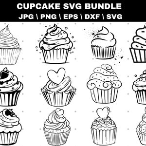 Cupcake SVG, Cake Cut file, Cupcake bundle svg, Sweets svg, Cupcake Outline SVG, Birthday svg, Cupcake clipart Instant download