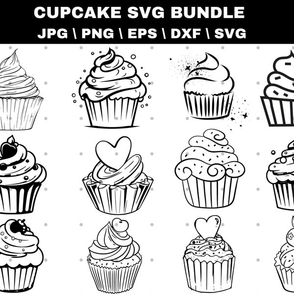Cupcake SVG, Cake Cut file, Cupcake bundle svg, Sweets svg, Cupcake Outline SVG, Birthday svg, Cupcake clipart Instant download