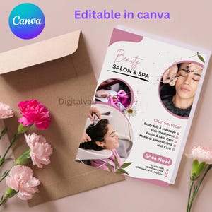 Flyer för skönhetssalong och spa: Redigerbar mall i Canva (digital fil)