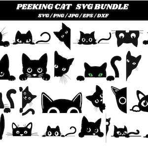 Gluren kat SVG-pakket, kat silhouet, gluren Svg, gesneden bestanden voor Cricut & silhouet, Svg, png, dxf
