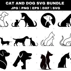 CAT e DOG SVG, Clipart di cani e gatti, file di taglio Svg di cani e gatti per Cricut, Proprietario di animali domestici Svg