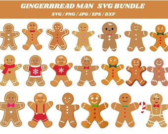 Gingerbread Man SVG-bundel, kerstafbeeldingen (digitale download)