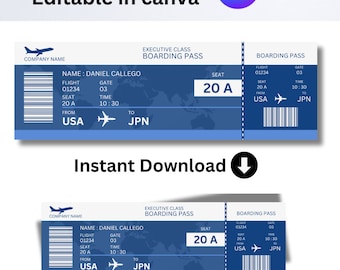 Boarding Pass Template, Canva Editable  Boarding Pass, Customizable Plane Tickets, Instant Download, Airplane Ticket Gift Card