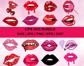 Lips SVG Bundle: Kiss Print, Red Lips (Digital Files)