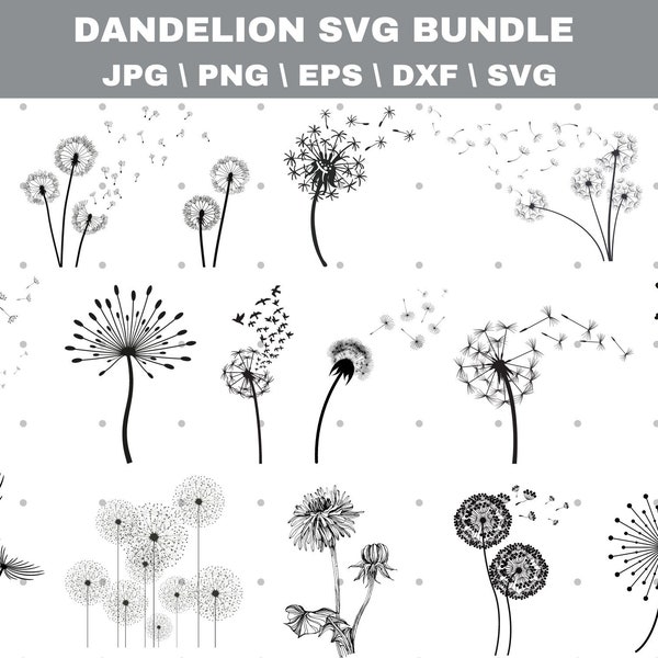 Bundle Svg pissenlit, pissenlit Svg, pissenlit Png, Clipart, Just Breathe Svg, pissenlit soufflage Svg, Dxf, fichiers de coupe pour Cricut, Silhouette