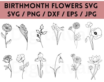 Birth Month Flower SVG Bundle: Floral Botanical Designs (Digital Download)