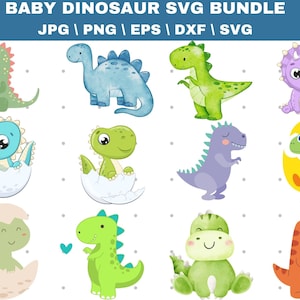 Baby Dinosaurier SVG Bundle, T-Rex, Dinosaurier zwar, Brontosaurus, Stegosaurus, Triceratops, Dinosaurier Umriss, Silhouette, farbiger süßer Dinosaurier Png