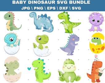 Baby Dinosaur SVG Bundle, T-Rex, Stegosaurus, Triceratops (Digital Files)